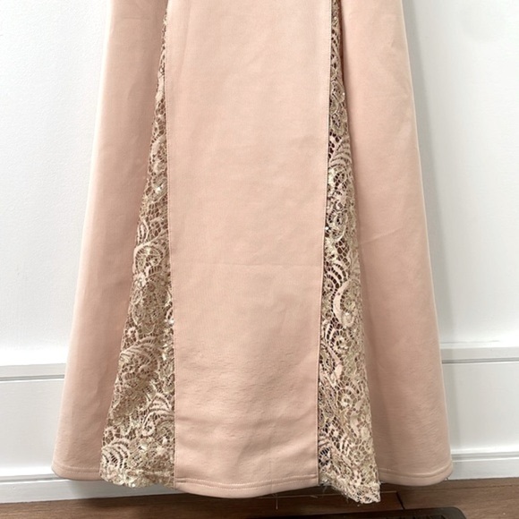 Lipsy maxi bodycon longsleeve lace sequins mermaid dress cream rose gold sz 4 - Picture 6 of 15